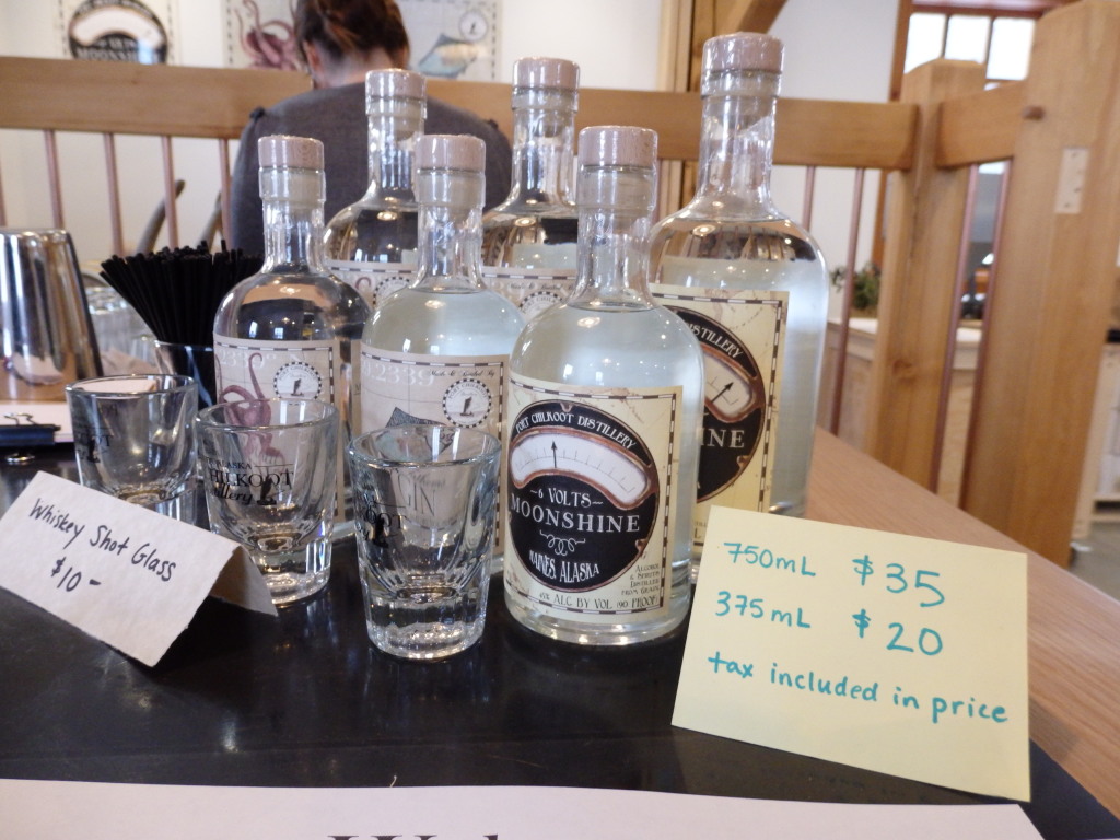 Port Chilkoot Distillery Icy Strait Vodka, 50 Fathoms Gin and 12 Volts Moonshine can now be sold on-site in limited amounts.