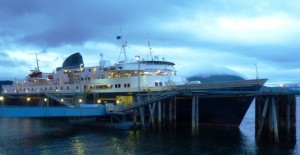 The ferry Malaspina waits to sail out of Juneau’s Auke Bay terminal in 2012. It will be tied up in July and August under a budget plan that moved out of a House Finance Committee panel on Thursday. (Ed Schoenfeld/ CoastAlaska News)