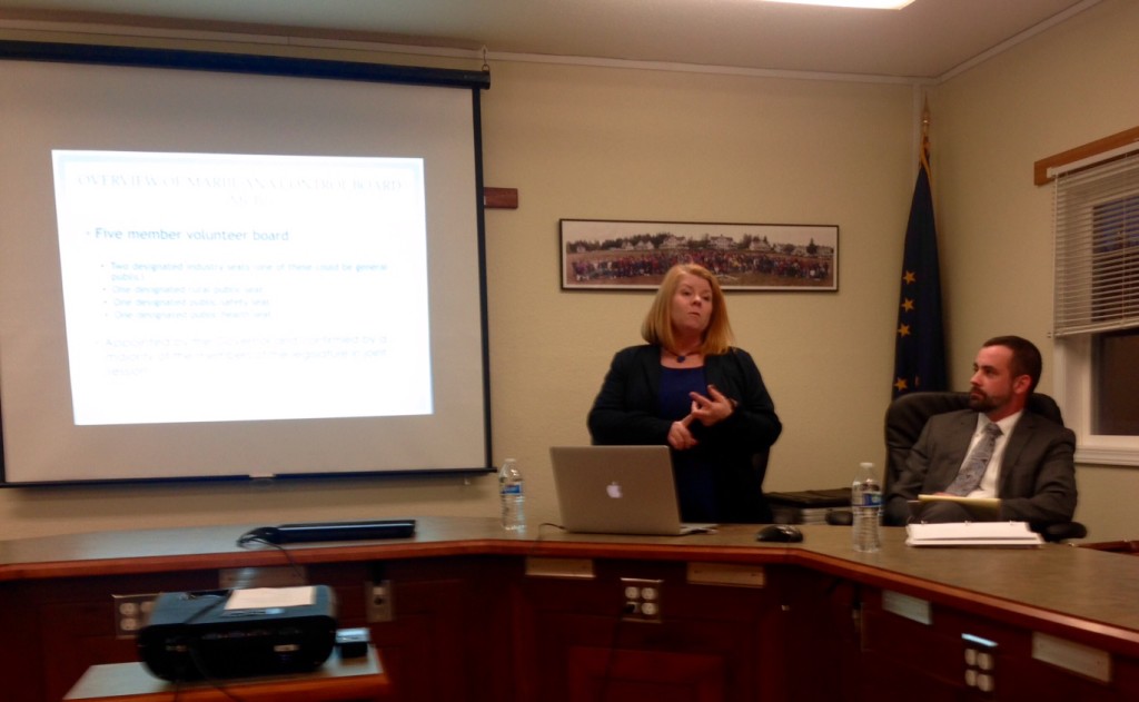 Cynthia Franklin, the director of the Alcoholic Beverage Control Board and the Marijuana Control Board, spoke to locals in Haines and Skagway last week. (Jillian Rogers)