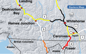 A screenshot of the Yukon 511 map on Wednesday morning. It shows the closure of the Klondike Highway. 