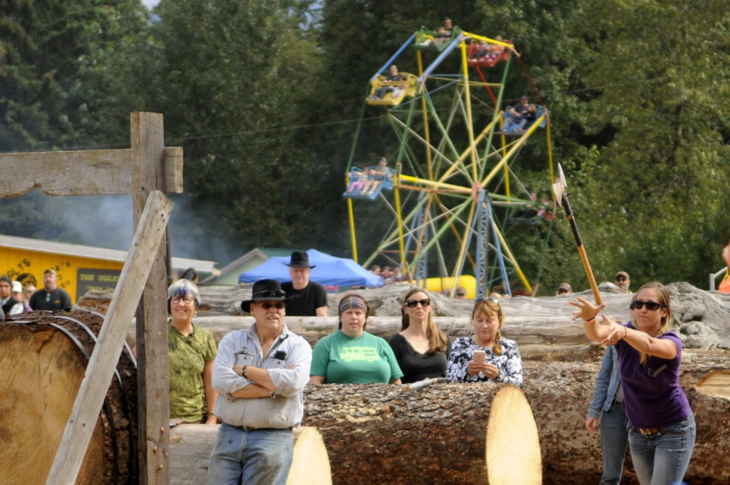 People watch the logging show at the 2016 Southeast Alaska State Fair. (Jillian Rogers)