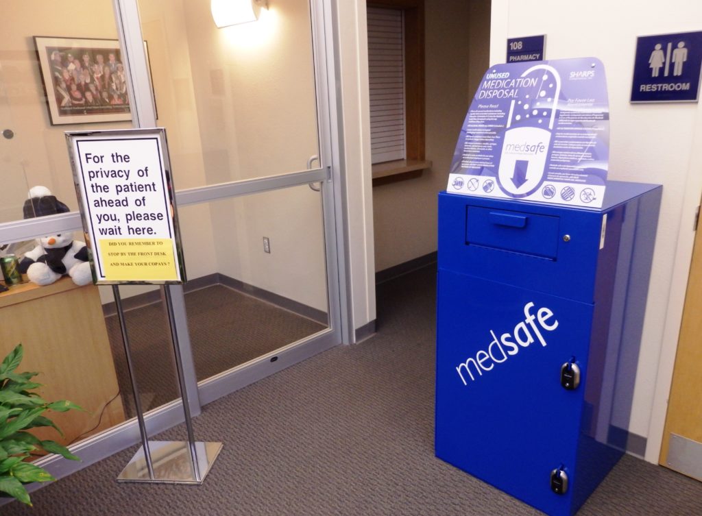 The medication drop-off box in Haines SEARHC Clinic's waiting room. (Emily Files)