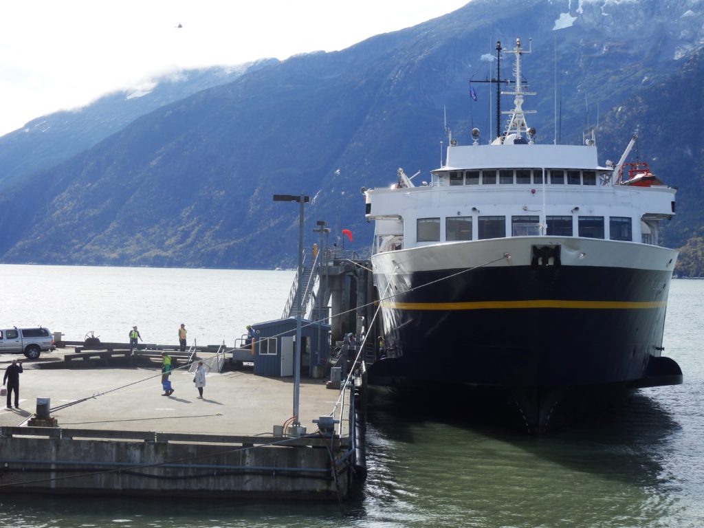 An Alaska Marine Highway ferry docked in Skagway. (Emily Files)
