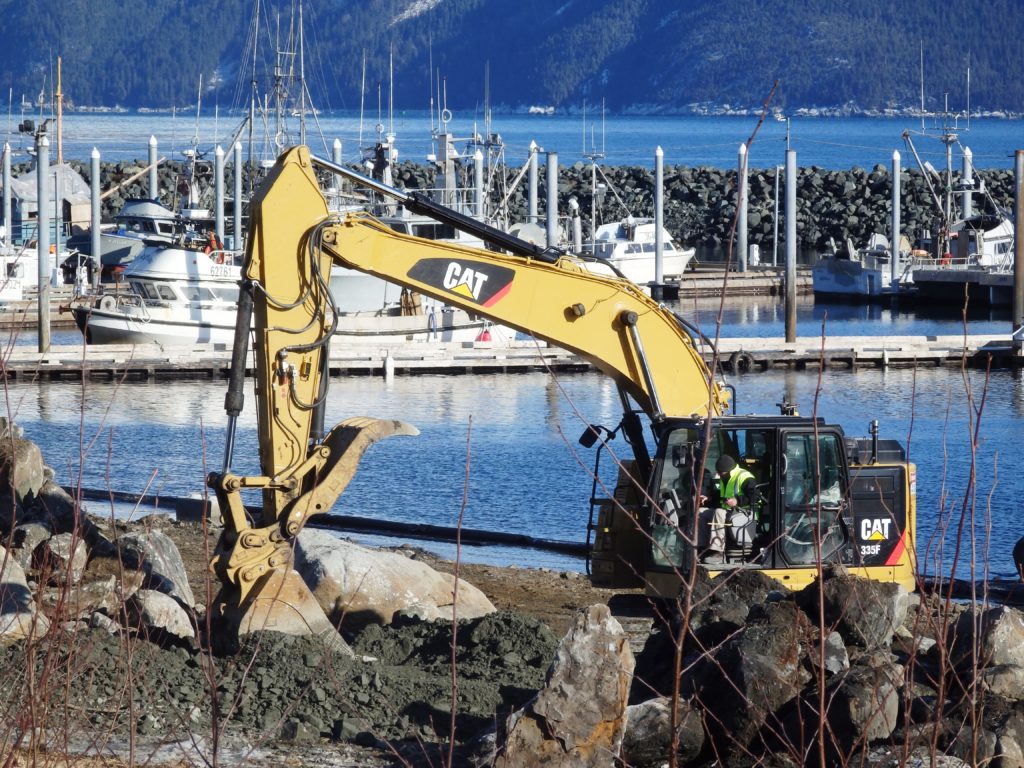 Southeast Road Builders is laying the groundwork for dredging by Pacific Pile & Marine. (Emily Files)