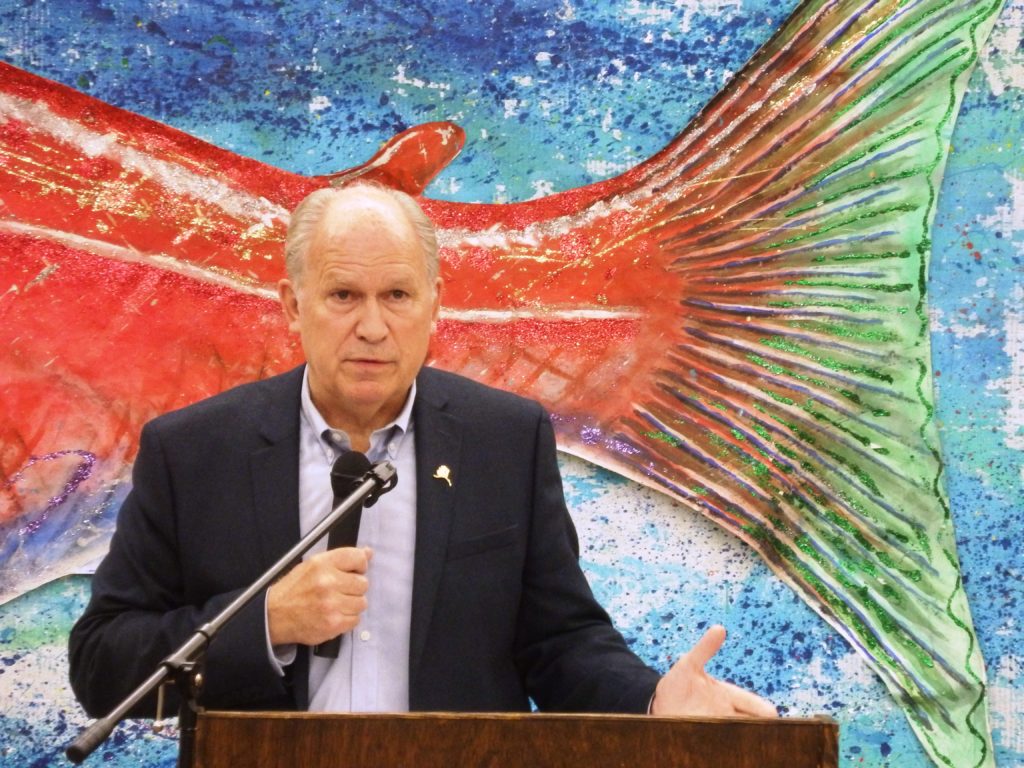Speaking at an Alaska Municipal League conference in Haines, Gov. Walker told local government leaders to send a more forceful message to the state legislature. (Emily Files)