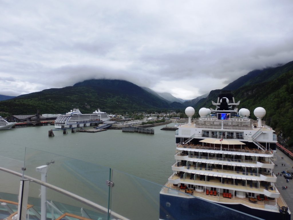 The view from the Explorer of the Seas on its inaugural visit to Skagway in 2016. The ship was one of two moored at the railroad dock. You can see another tied up at the Broadway dock. (Emily Files)