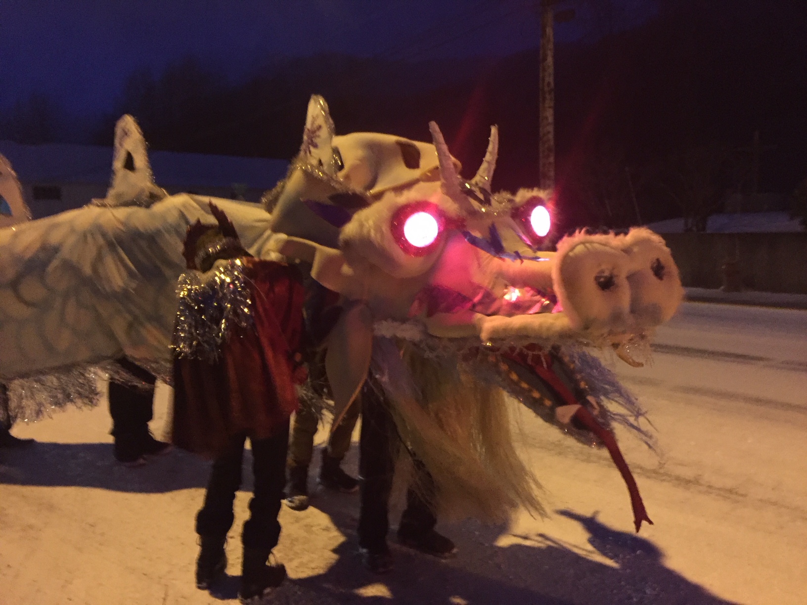 Snow dragon appears in Haines holiday parade KHNS Radio KHNS FM