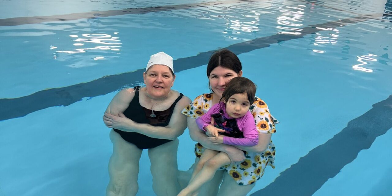 Patty Morgan teaches toddlers to swim at Haines Pool